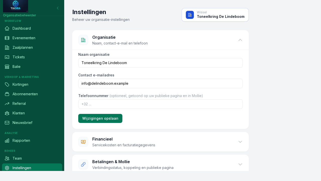 Instellingen met Mollie-status